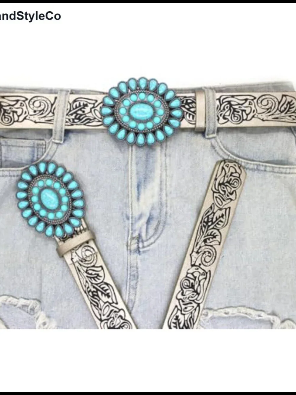Turquoise Belt Buckle for Women Western Cowgirl Zinc Alloy Floral Big Buckle